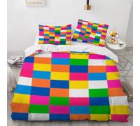 Colorful Blocks single duvet cover set, Pop Art duvet cover - Soft Microfibre Polyester - Children's Room Bedding Quilt Set, Retro Trend 135 x 200 cm Cover with Pillow cases
