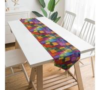 Colorful Blocky Squares Spring Table Runner Summer Table Decoration for Party Home Kitchen Dining Holiday Decor 13x70 Inch