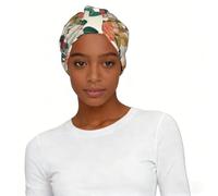 Colorful Blooming Bird Printed Women Turban Headscarf Hat, Elastic Pre-Tied Sleep Cap for Work Outdoor Daily