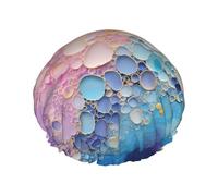Colorful Blue Marble Printed shower cap, reusable, specially designed for women's long hair, double-layer structure, suitable for bathing.