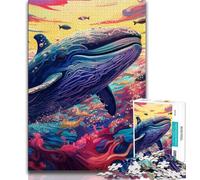 Colorful Blue Whale 1000 Pieces Jigsaw Puzzle for Adults& Teens,Challenging Family Activity Games DIY Toy for Home Wall Decor Gifts 38x26cm