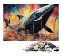 Colorful Blue Whale JigsawPuzzle 1000 Pieces for Adults Wooden Jigsaw Puzzles for Adults Ideal DIY Decor & Brain Teaser Gift 50x75CM/19.68x29.52inch