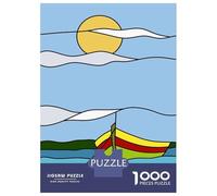 Colorful Boat on Water Stained Glass Jigsaw Puzzle 1000 Pieces, Romantic City Break Scene, 1000 Pieces for Adults, Travel Gift for Adults, Weekend Hobby, Gift Idea, 38x26cm/1000pcs