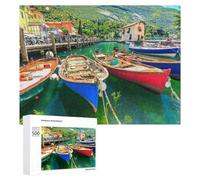 Colorful Boats in A Picturesque Harbor Jigsaw Puzzle for Adults, 500 PCS