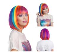 Colorful Bob Synthetic Wig - Rainbow Hairstyle With Cozy Bangs For Party, Halloween & Cosplay(75-CH752)