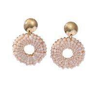 Colorful Bohemian Beaded Earrings for Women, Summer Beach Handmade Retro Millet Beads Circle Dangle Drop Stud Earrings Statement Jewelry for Gift Beige