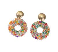 Colorful Bohemian Beaded Earrings for Women, Summer Beach Handmade Retro Millet Beads Circle Dangle Drop Stud Earrings Statement Jewelry for Gift Multicolor