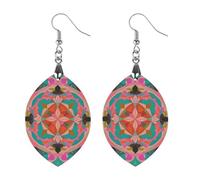 Colorful Bohemian Patterns Wooden Earrings for Women, Vintage Elegant Wood Jewelry, Lightweight Earrings for Wedding, Party, Everyday Jewelry Gift, Circular, Wood, wood