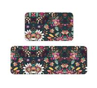 Colorful Boho Floral Christmas Kitchen Mats, 2pcs Cushioned Kitchen Mats for Floor, Non Slip Mat for Kitchen, Floor