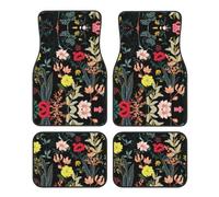 Colorful Boho Floral Print Car Foot Mat Four-Piece Set Full Set With Non-Slip Rubber Backing