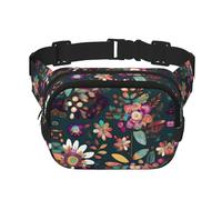 Colorful Boho Floral Print Square Waist Purse Double Layer Fanny BagTrendy Travel Waist Bag for Men and Women, Black, One Size