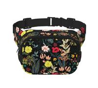 Colorful Boho Floral Print Unisex Square Double Layer Waist Bag Crossbody Fanny Pack Travel Workout Accessory, Black, One Size