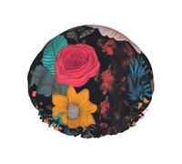 Colorful Boho Floral Shower Caps for Women Reusable Waterproof Shower Bonnet Large Elastic Bath Caps Double Layers Bathing Hair Caps Designed for all Hair Lengths with PEVA Lining