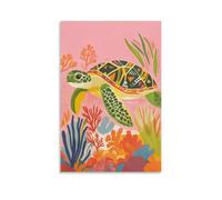 Colorful Boho Sea Turtle Underwater Coral Poster Canvas Print Art, Funky Whimsical Wall Art Painting, Wall Decoration for Living Room Bedroom Bathroom Home Decor Wall Art Hanging Picture Print Bedroom