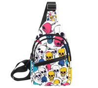Colorful Bones and Skulls 3 Crossbody Sling Backpack Sling Bag Travel Hiking Chest Bag Daypack