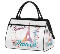 Colorful Bonjour Paris Eiffel Tower Gym Bag for Men Women, Eiffel Tower Travel Sports Duffel Bags Waterproof Weekend Overnight Bag Lightweight Carry On Luggage Tote