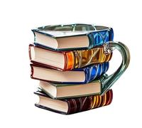 Colorful Book - Shaped Glass Coffee Mug, Artistic Tea Cup for Book Lovers, Novelty Gift Idea