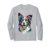 Colorful Border Collie Rainbow Splash Art Long Sleeve T-Shirt