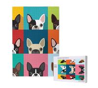Colorful Boston Terrier Print,1000 Pieces Wooden Jigsaw Family Game Jigsaw Puzzles for Adults Teens