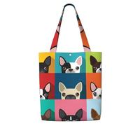 Colorful Boston Terrier Print,Reusable Grocery Bags Shopping Tote Bags Large Capacity Canvas Shoulder bag