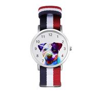 Colorful Boston Terrier Sport Watch for Men Women Nylon Strap Wrist Watch Analog Quartz Watch