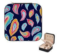 Colorful Botanical Paisley Jewellery Box, Pu Leather Jewelry Box Travel with Mirror, Jewellery Storage Cases for Necklace Bracelet, Women Travel Essentials, Gifts For, Novelty Gifts Teenage Girls