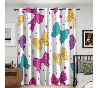 Colorful Bow Curtains for Living Room, Bedroom, Polka Dot Bowknot Blackout Curtains 52 x 84, Patterned Drapes 84 inch Drop, Thermal Insulated Eyelet Window Treatments, 2 Panels GC45