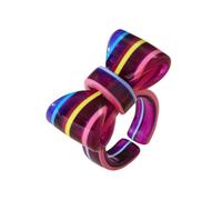 Colorful Bow Open Ring, Y2K Cute Acrylic Resin Statement Ring, Striped Polka Dot Bow Knuckle Ring, Preppy Retro Fashion Jewelry for Women, Resin, Zircon