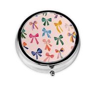 Colorful Bow Small Pill Box 3 Compartment Portable Pill Box for Purse Pocket Rainbow Mini Medicine Organiser for Daily Vitamin Fish Oil Storage