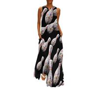 Colorful Bowling Pin Bunny Easter Cute Maxi Dress for Women Sleeveless Ankle Length Flowy Sundresses 2XL