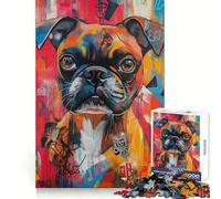 Colorful Boxer Dog Portrait 1000 Pieces Puzzles for Adults Strong Logic Tight Connection Joyful Challenge Thoughtful Gift (38x26cm)