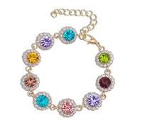Colorful Bracelets for Women, Gemstone Sparkly Rhinestone Multicolor Bangle, Colored Jeweled Crystal Gold Chain Charm Bangles for Women, Adjustable Sparkling Multicolored Jewelry for Prom