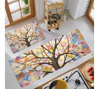 Colorful Branches Kitchen Mats Sets, 2 Piece Glass Style Kitchen Rugs, Waterproof Non-slip Anti-Fatigue Home Runner Washable Standing Floor Mats 40x60cm+40x120cm Multicolor