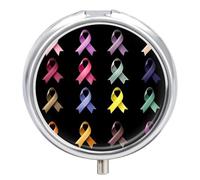 Colorful Breast Cancer Awareness Ribbon Pill Box 3 Compartment Small Portable Medicine Case Pill Organizer for Pocket Purse