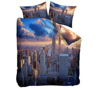 Colorful Breathable Duvet Cot-bed Size, Soft Brushed microfiber Hypoallergenic Reversible Modern Sunset Architecture City Print Bedding with zipper - 120 x 150 cm