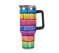 Colorful Brick Concrete Insulated Tumbler with Handle Stainless Steel Travel Coffee Mug with Lid and Straw 40oz