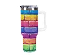 Colorful Brick Concrete Insulated Tumbler with Handle Stainless Steel Travel Coffee Mug with Lid and Straw 40oz