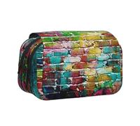 Colorful Brick Flip-Top Double-Layer Pencil Case,Large Capacity (Holds 50 Pens/Pencis),Full-Print Durable Polyester School Office Supplies