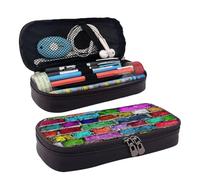Colorful Brick Print Leather Flap Cosmetic Case, Cosmetic Bag, Zipper Storage Bag, Leather Flap Stationery Bag, Black, One Size