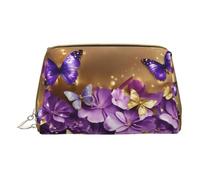 Colorful Brick Print Leather Makeup Bag Small Travel Cosmetic Bag For Women,Cosmetic Organizer Makeup Pouch For Purse, Purple Butterfly, One Size