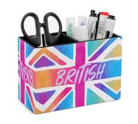 Colorful British Flag U.K Leather Pen Pot 2 Sections Pencil Holder Office Desktop Organizer Makeup Storage