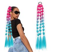 Colorful Bubble Ponytail Hair Extensions With Hair Tie - 23.6" Long Braideď Ombrè Ponytail, Soft Synthetic Fiber Bubble Hairpiece For Girls & Women Festival, Crazy Hairs Day & Daily Styling