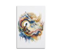 Colorful Buddha With Swirling Clouds And Moon Wall Art, Artistic Decor For Home And Meditation Room Artistic Wall Mural Modern Hanging Decor Poster16x24inch(40x60cm)
