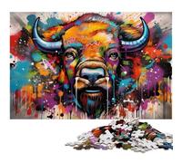 Colorful Buffalo 1000 Piece Jigsaw Puzzle Impossible Jigsaw Puzzles for Adults Ideal for Teenagers & Collectors, Travel Gift, Family Activity 26X38CM/10.23x14.96inch