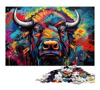 Colorful Buffalo Adult Jigsaw Puzzles 1000 Pieces Challenging Puzzles Family Fun Activity, Brain Challenge, for Teenager 50x75CM/19.68x29.52inch