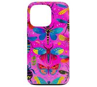 Colorful Bug Grid with Retro Insects on Pink Case for iPhone 13 Pro