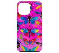 Colorful Bug Grid with Retro Insects on Pink Case for iPhone 13 Pro Max