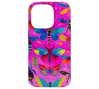 Colorful Bug Grid with Retro Insects on Pink Case for iPhone 14 Pro