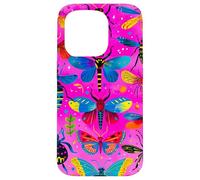 Colorful Bug Grid with Retro Insects on Pink Case for iPhone 15 Pro