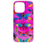 Colorful Bug Grid with Retro Insects on Pink Case for iPhone 15 Pro Max